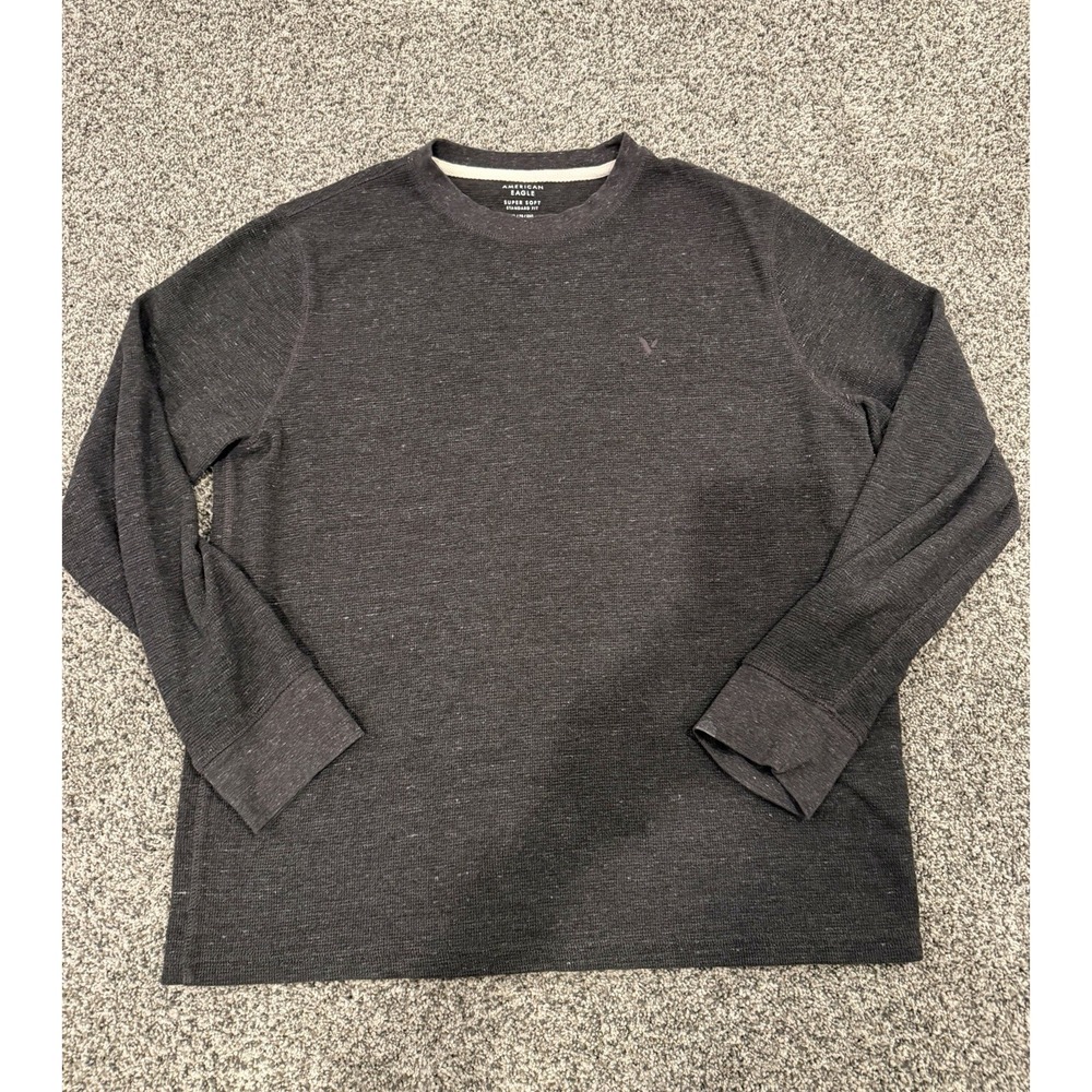 American Eagle Super Soft Standard Fit XL Gray Long-Sleeve Shirt Thermal Waffle